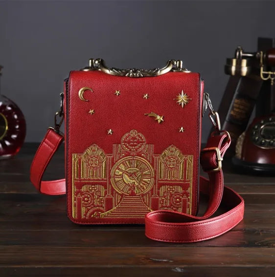 Women's Medium Pu Leather Clock Vintage Style Square Zipper Handbag
