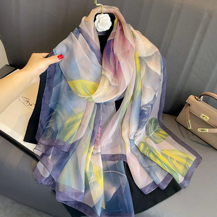 women's elegant geometric satin silk scarf