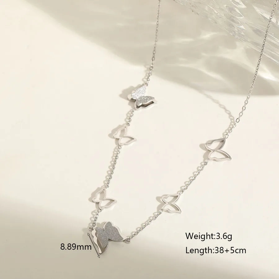 Wholesale Jewelry Glam Cute Lady Solid Color Butterfly 304 Stainless Steel 18K Gold Plated Plating cable chain Necklace