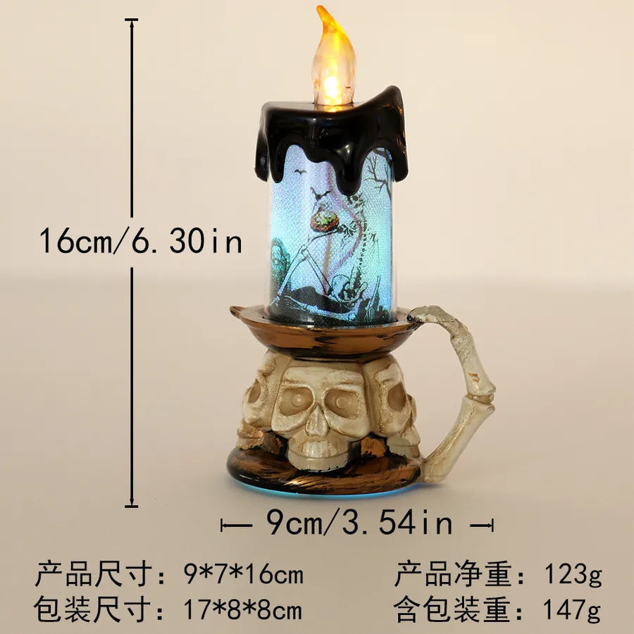 Halloween Pumpkin Candle Light Skull Flame Light Small Night Light Bar Secret Room Decoration Costume Prop Plastic Material