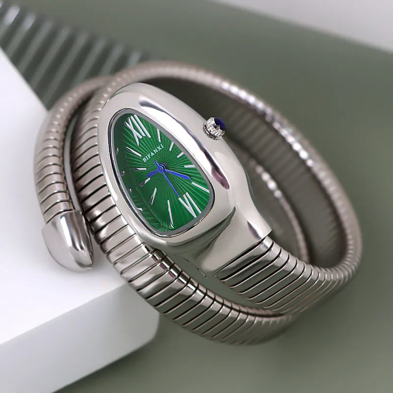 Foreign Trade Snake-shaped Quartz Watch Women's Fashion Two-ring Steel Band Watch All-match Gradient Bracelet Watch Wrapped European and American Watches