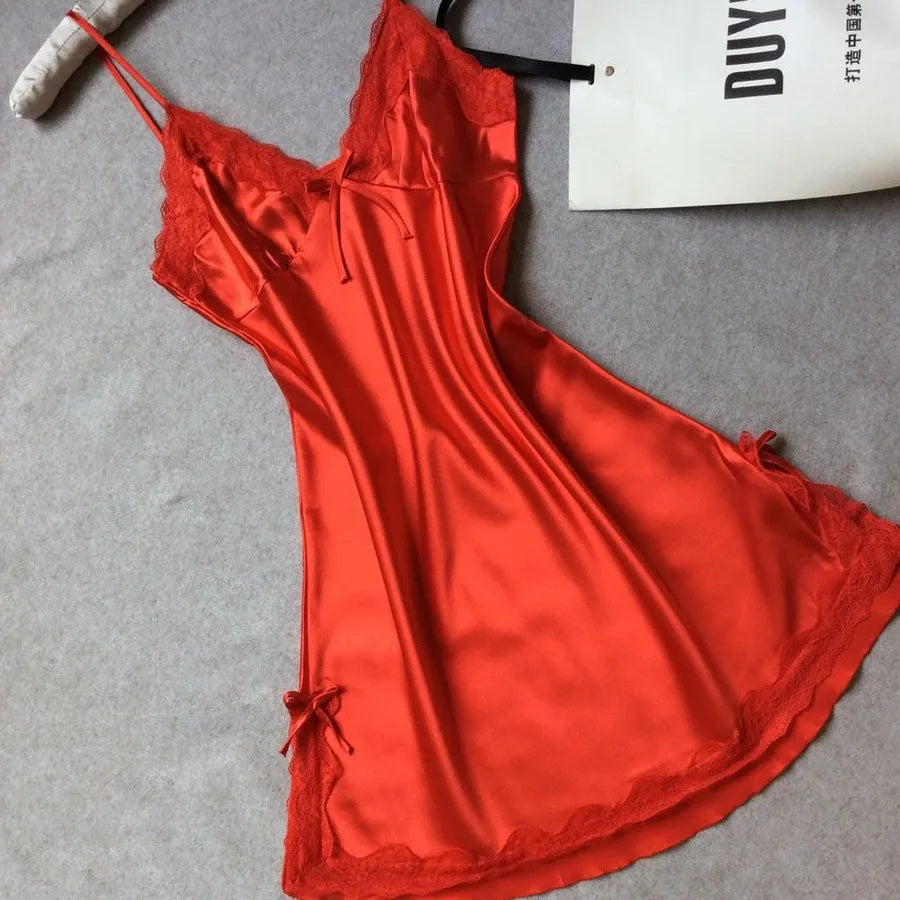 Summer silk-like Ladies sling nightgown sexy V-neck spinning satin pajamas home clothes wholesale agent