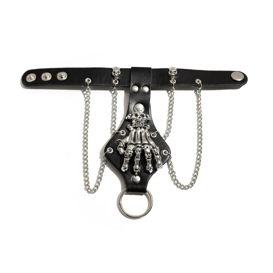 Street Cool Men's Artificial Leather Iron Chain Skull Multi-Element Bracelet  European Hip Hop