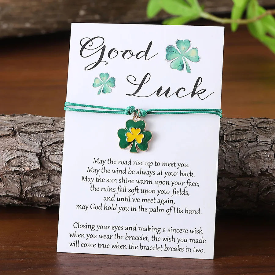 Retro Simple Style Shamrock Green Beer Alloy Woven Chain String Bracelets Wholesale
