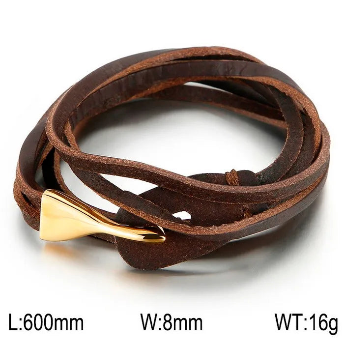 Hip-Hop Retro Solid Color Pu Leather Braid 18K Gold Plated Men's Bracelets