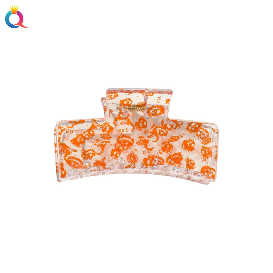 Halloween Ghost Pumpkin Print Hair Clip Women's Fashion Hair Grips Square Design Plastic Headwear Simple Style Hair Accessories