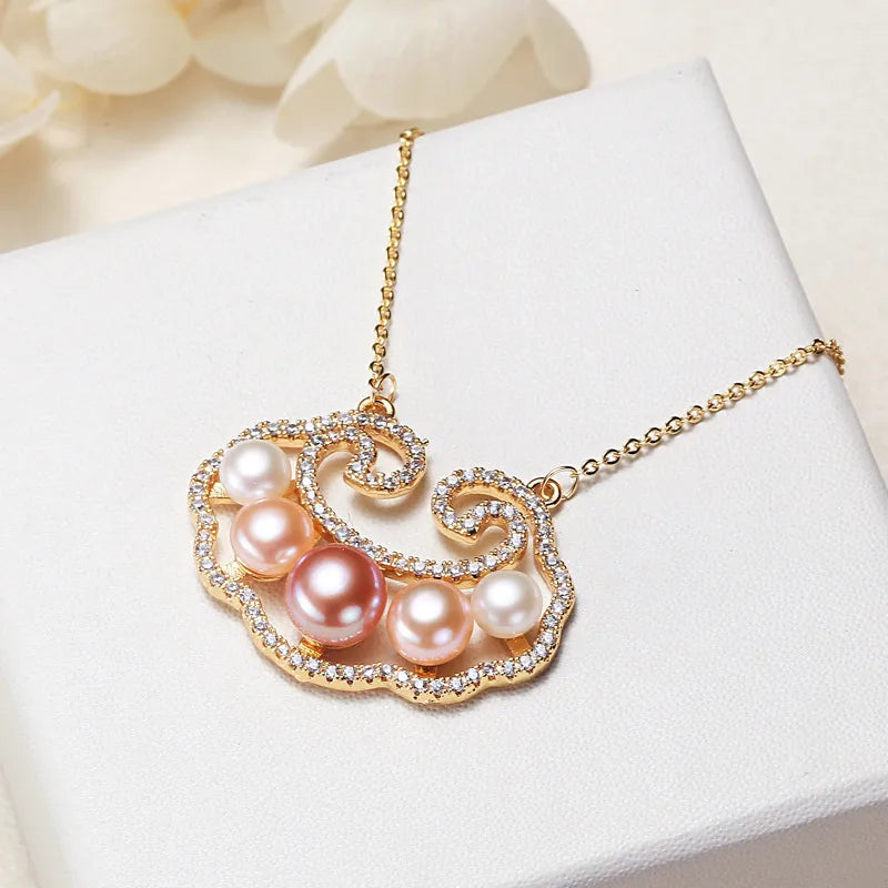 Freshwater Pearl Copper cable chain Geometric Pendant Necklace