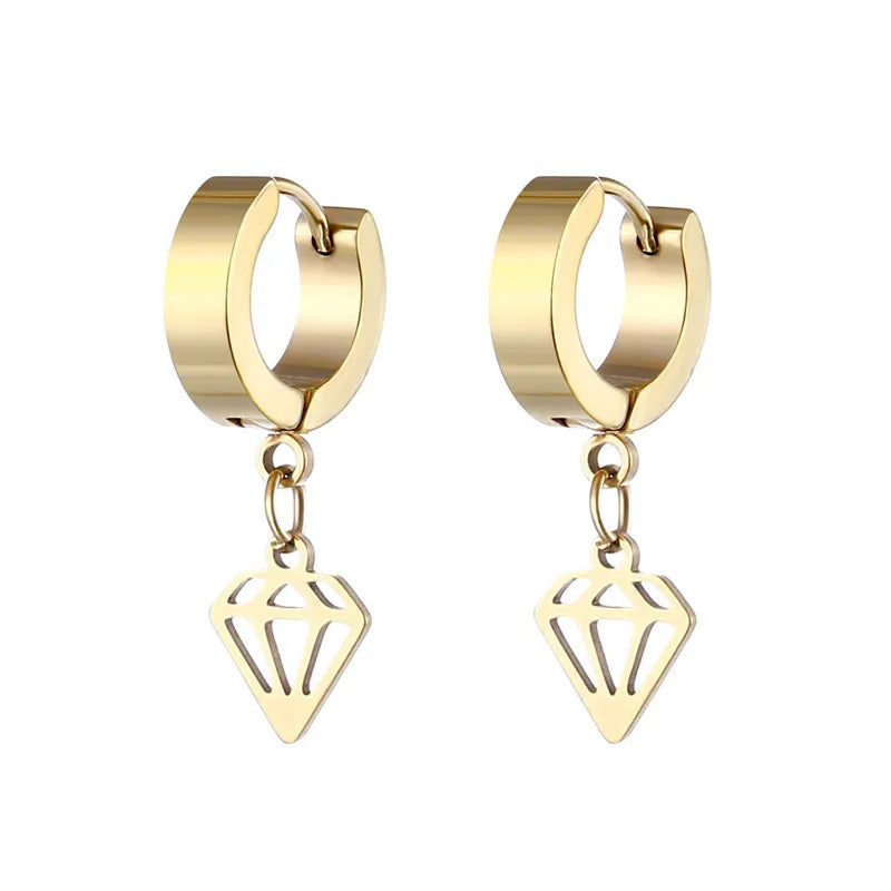 1 piece simple style solid color stainless steel plating hollow out drop earrings ear clips