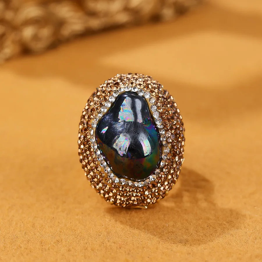 IG Style Geometric Copper Rhinestones Pearl Shell Open Rings In Bulk