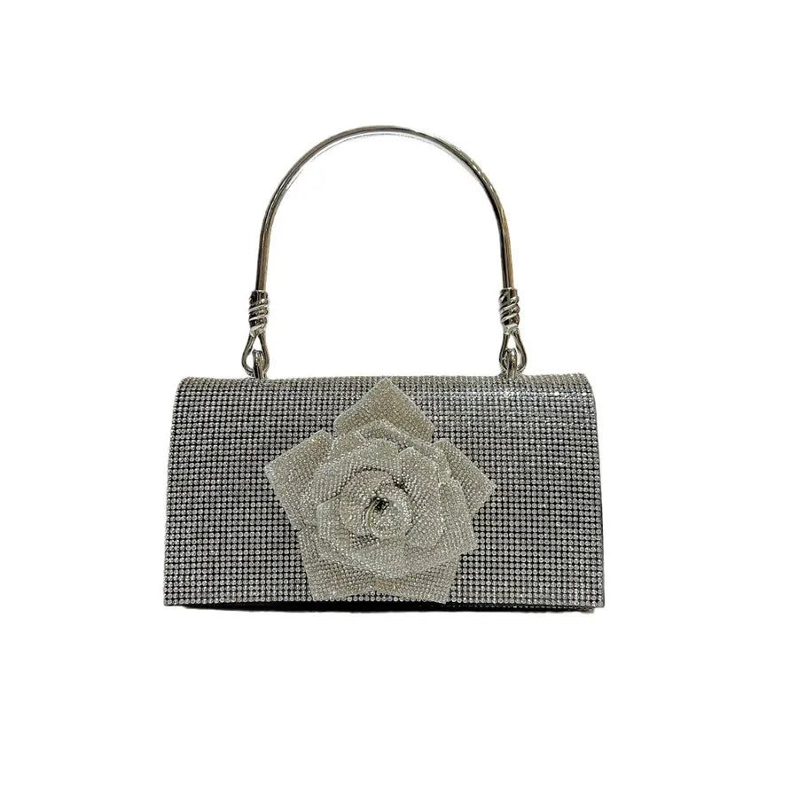 New Full Drill Handbag Water Diamond Flower Chain Small Square Bag Handbag Single Shoulder Slant Cross Evening Bag Ladies Purse