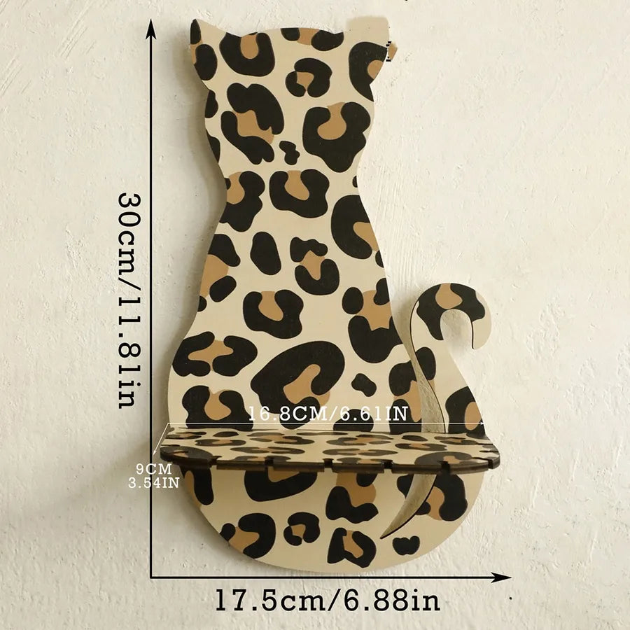 Cute Cat Leopard Wood Storage Rack Wall Art