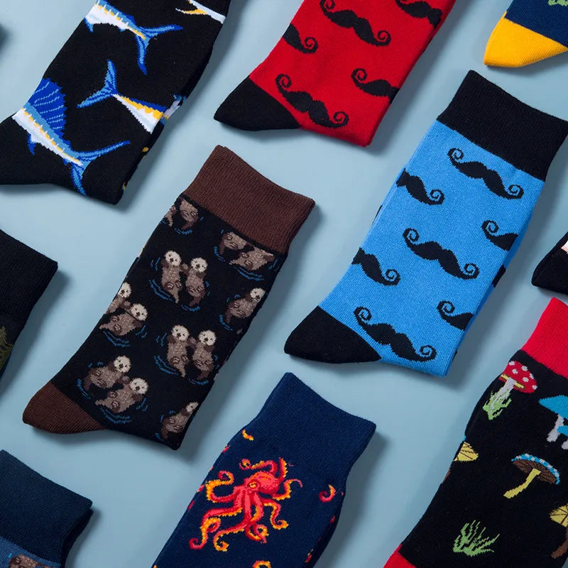men's fashion car mushroom nylon cotton jacquard crew socks