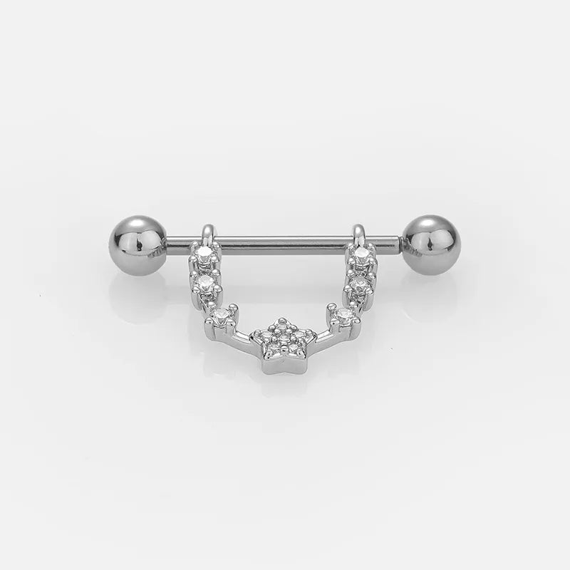 1 Piece Nipple Rings & Studs Sexy Modern Style Star Moon Leaves 316L Stainless Steel  Hollow Out Inlay Zircon 14K Gold Plated Nipple Rings & Studs