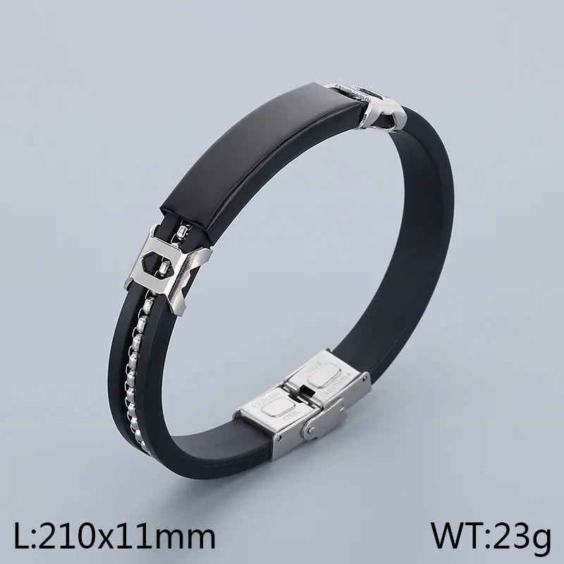 Business Classic Style Geometric 304 Stainless Steel Rubber 18K Gold Plated Men's Bangle