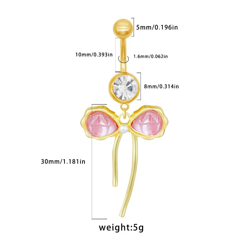 1 Piece Belly Rings Princess Cute Shiny Bow Knot 316 Stainless Steel  Arylic Alloy Inlay Acrylic Glass White Gold Plated Gold Plated