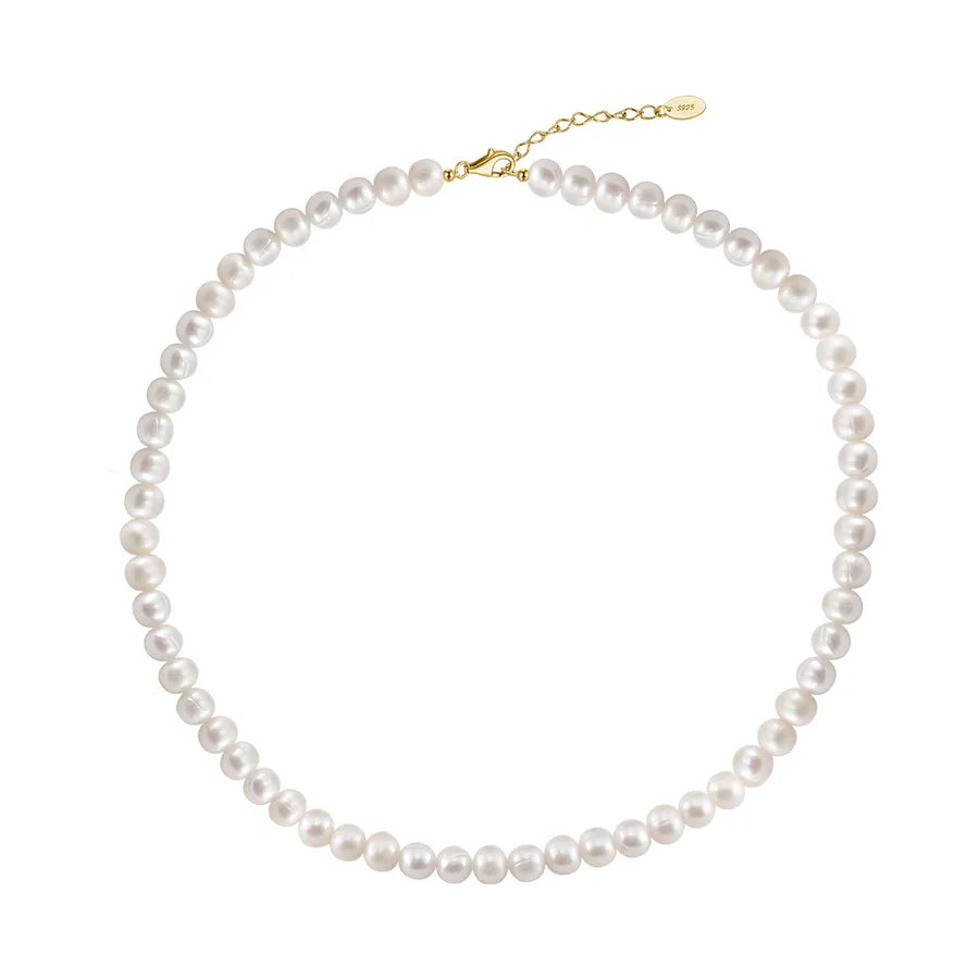 925 Sterling Silver Freshwater Pearl cable chain Plating Geometric Double Layer Necklaces Pendant Necklace Necklace