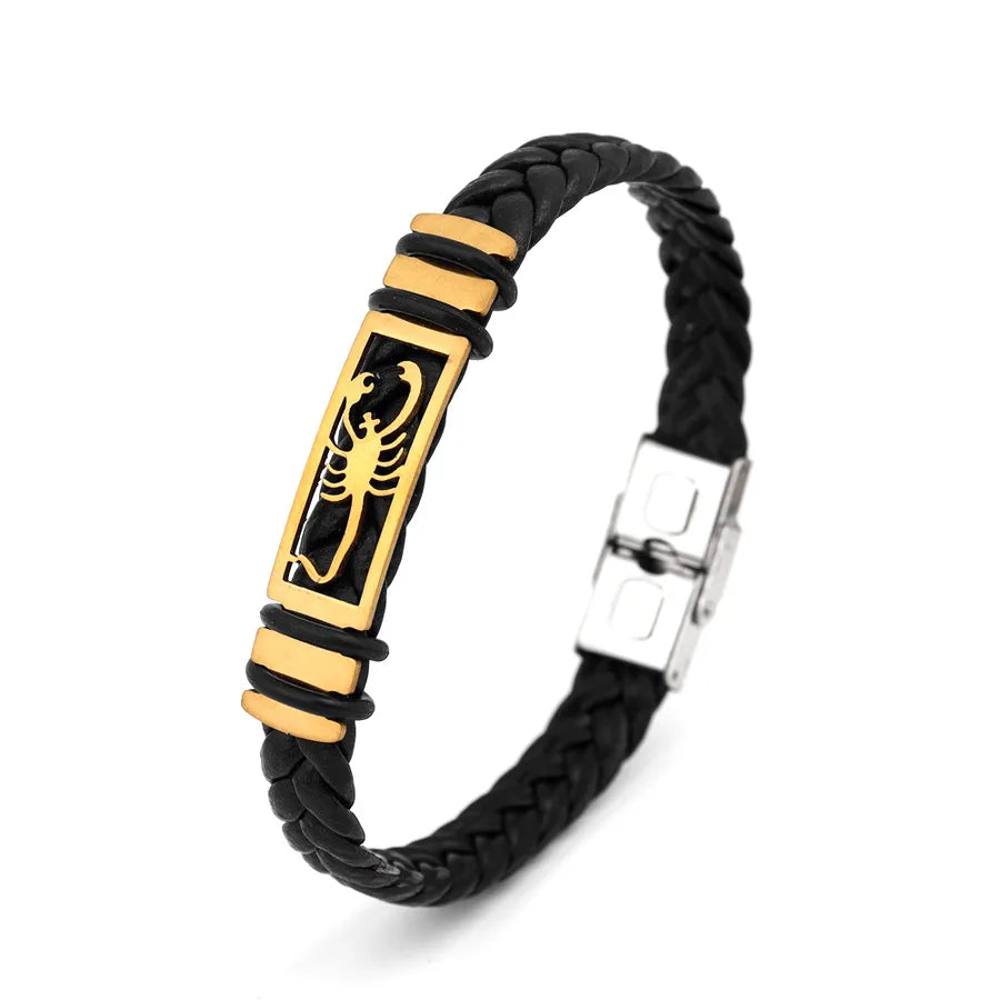 Retro Punk Solid Color Pu Leather Men's Bracelets Men Cord & Leather Bracelets