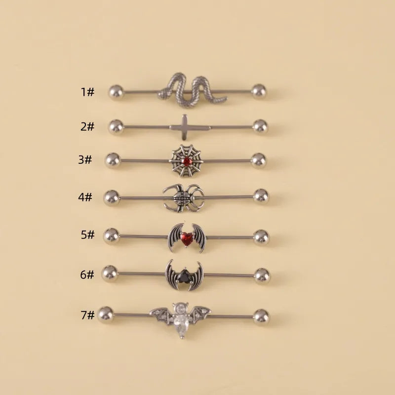 1 Piece Ear Cartilage Rings & Studs Casual Hip-Hop Punk Cross Wings Snake 316L Stainless Steel  Polishing Inlay Zircon Ear Cartilage Rings & Studs