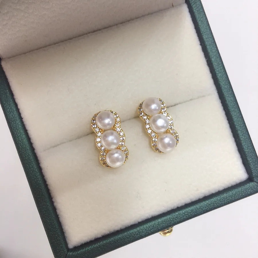 Zhuji natural freshwater pearl earrings women's high-end sense exquisite multi-bead pearl earrings origin live wholesale