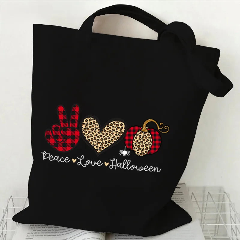 Halloween Cartoon Pumpkin Decorative Canvas Bag Student Handbag Shopping Commuter Bag Large Square Fashion Tote Bag