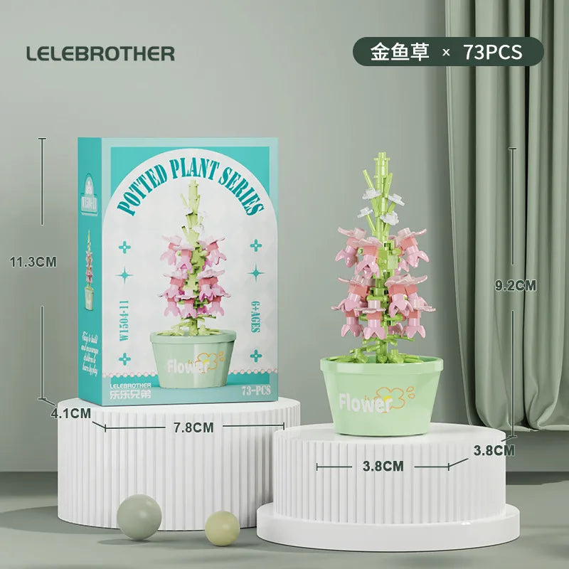 Compatible with  Blocks Flower Children's Educational Assembled Simulation Eternal Flower Flowers Fleshy Potted Toy Gift Wholesale