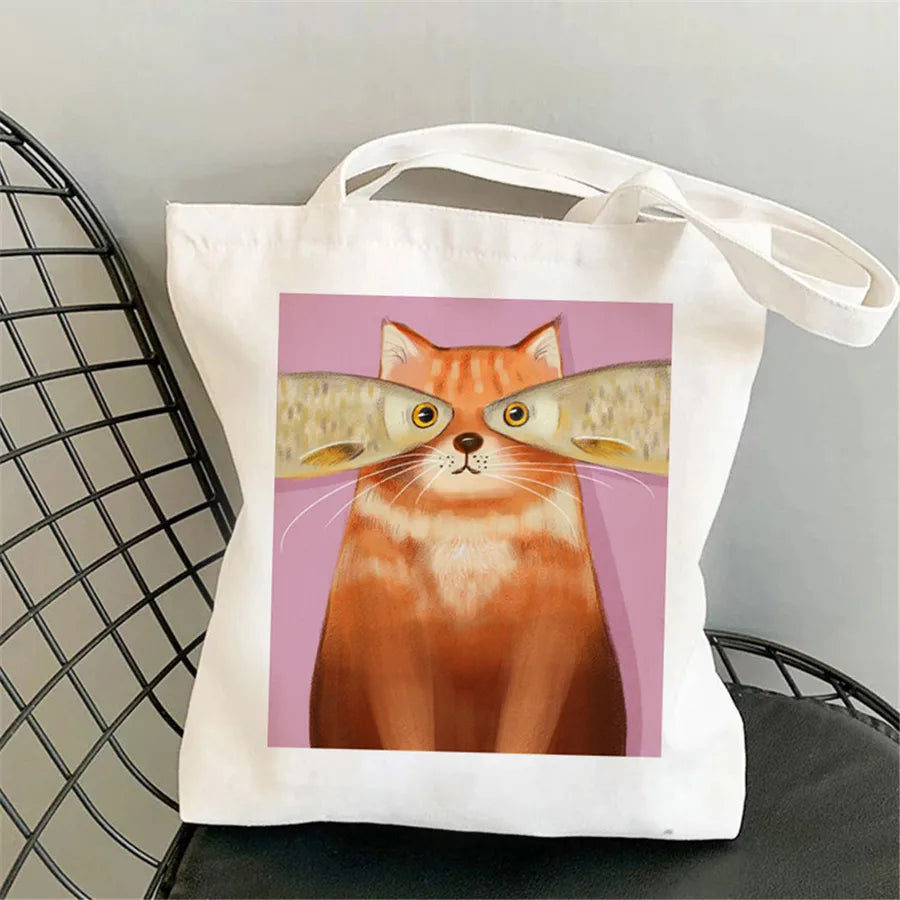 foreign trade Personification Cat printed canvas bag shoulder student fashion handbag in stock
