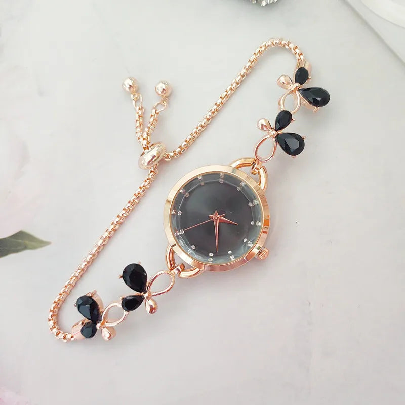 Korean Style Floral Telescopic Rope Quartz Women's Watches