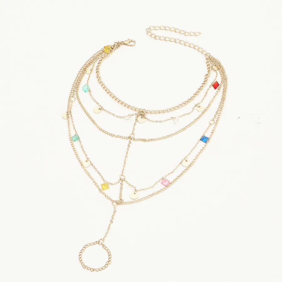 beach solid color gold plated artificial gemstones alloy wholesale anklet