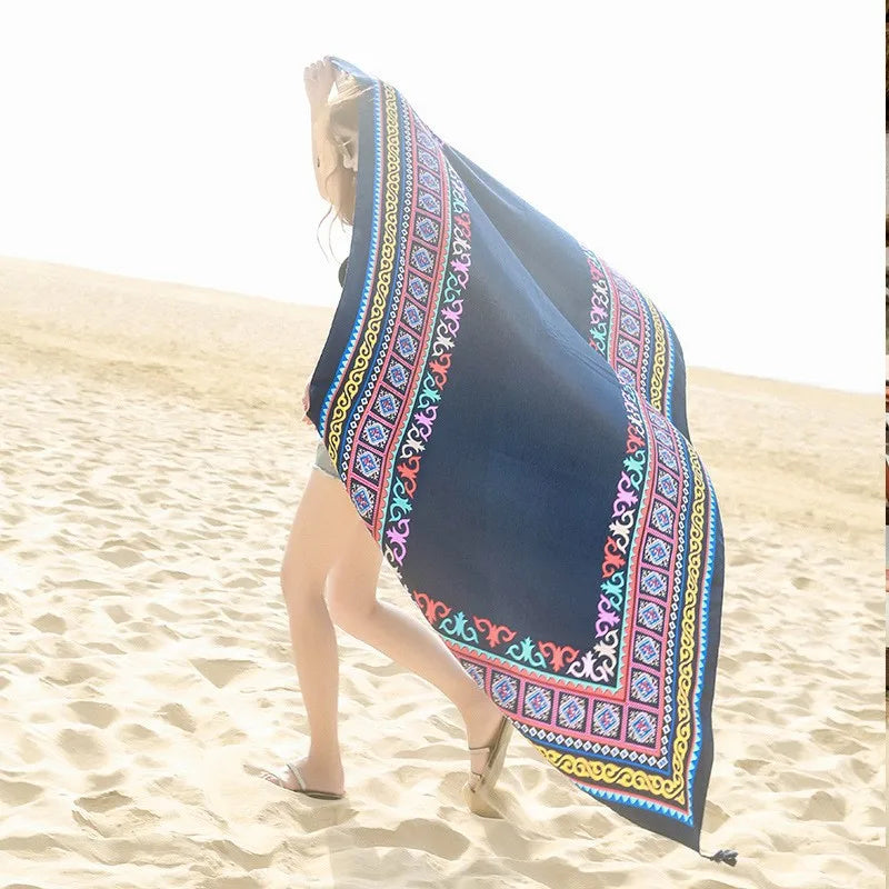 women's retro vacation geometric cotton and linen scarf