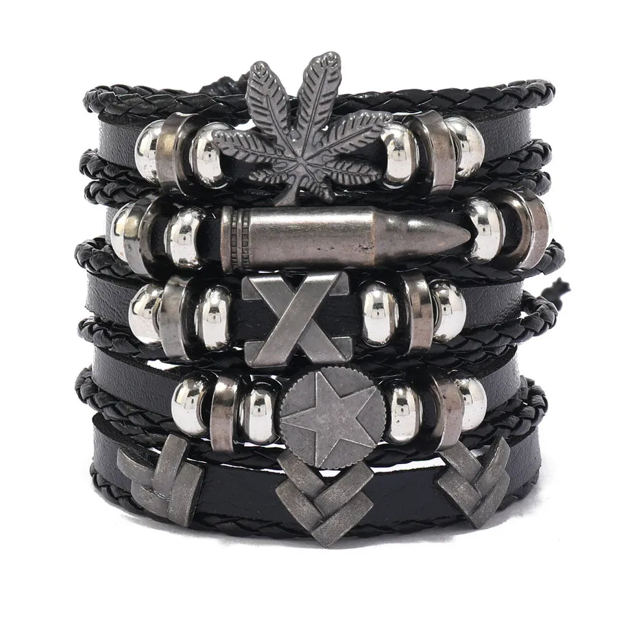 Punk Geometric CCB Pu Leather Alloy Asymmetrical Braid Men's Bracelets