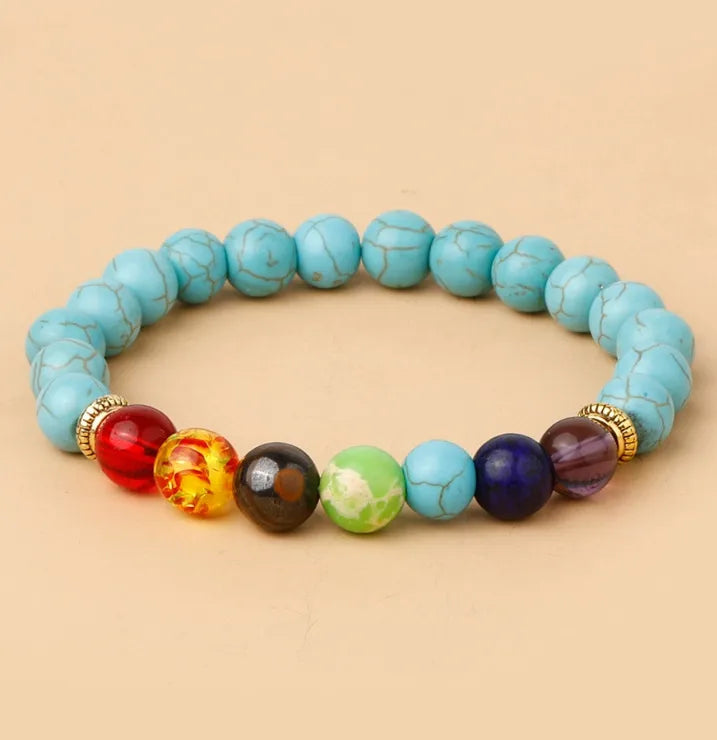 Factory direct supply colorful natural stone yoga bracelet lava volcanic stone woven elastic bracelet  hot sale