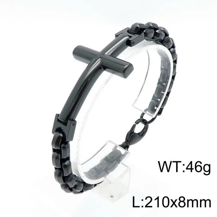 Hip-Hop Cross Titanium Steel 18K Gold Plated Men's Bracelets