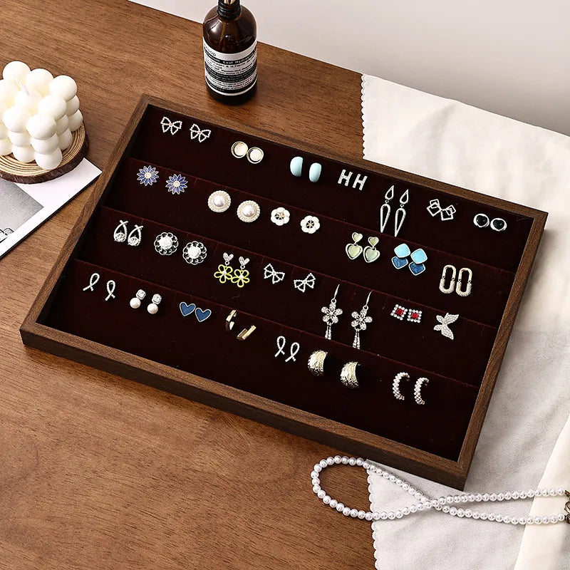 Walnut Wood Jewelry Display Tray Earring Necklace Bracelet Ring Stand Night Market Stall Props Luxury Style Jewelry Holder