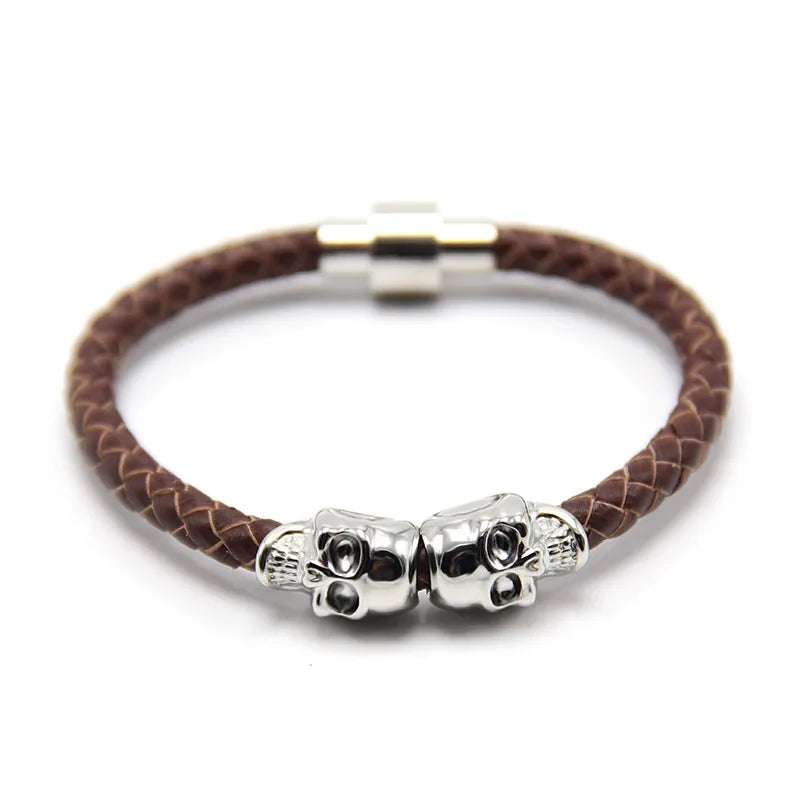 Punk Skull Leather Copper Halloween Men's Bangle