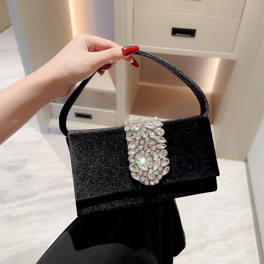 women's suede color block elegant classic style square buckle handbag evening bag