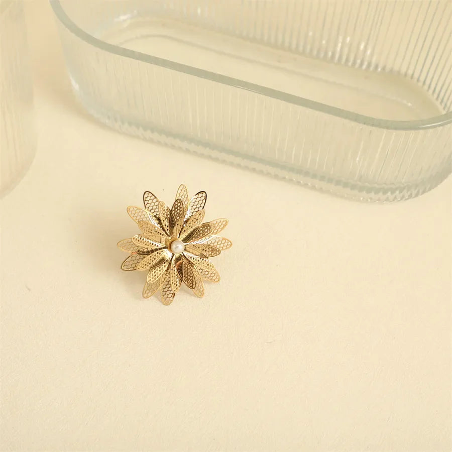 Wholesale Jewelry Elegant Basic French Style Flower 304 Stainless Steel Open Rings
