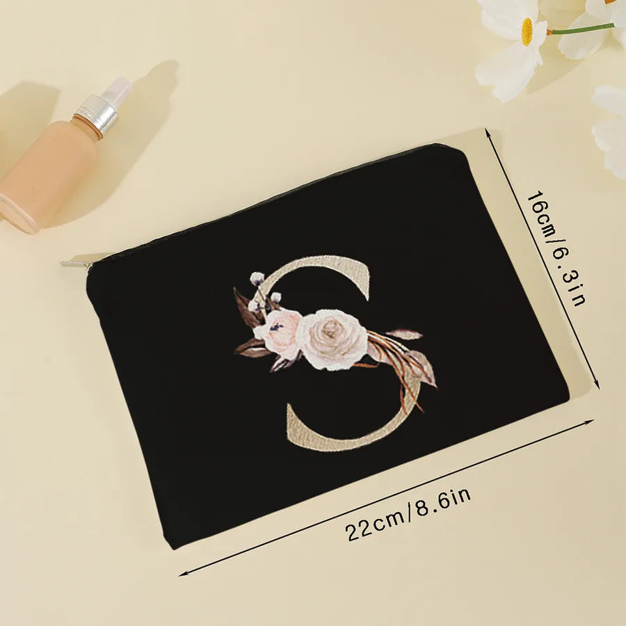 vintage style letter flower polyester square makeup bags