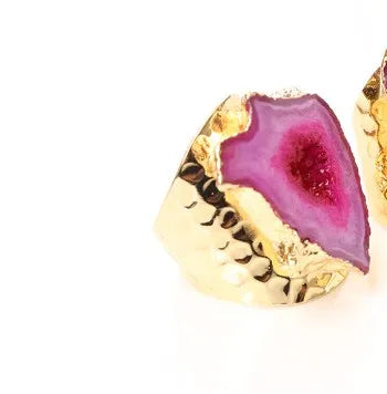 casual irregular agate brass natural stone wholesale open ring