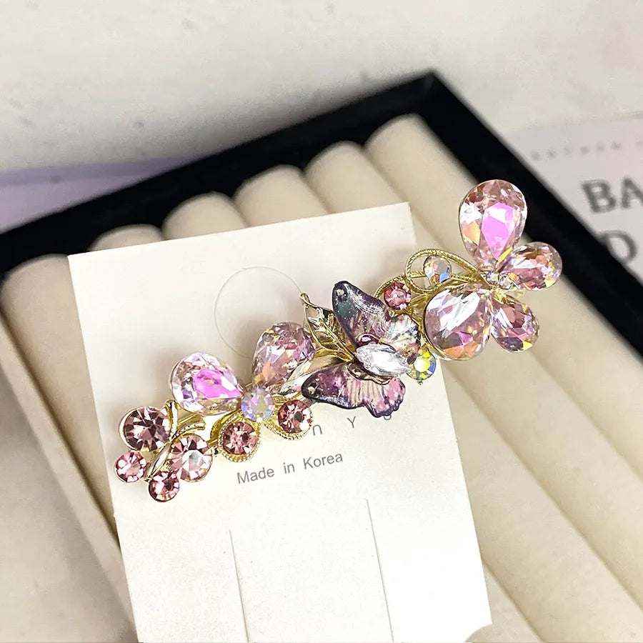 2025 New Crystal Barrettes New Women's Press Clip Crystal Butterfly Barrettes Tied-up Hair Ins Style Simple Fashion
