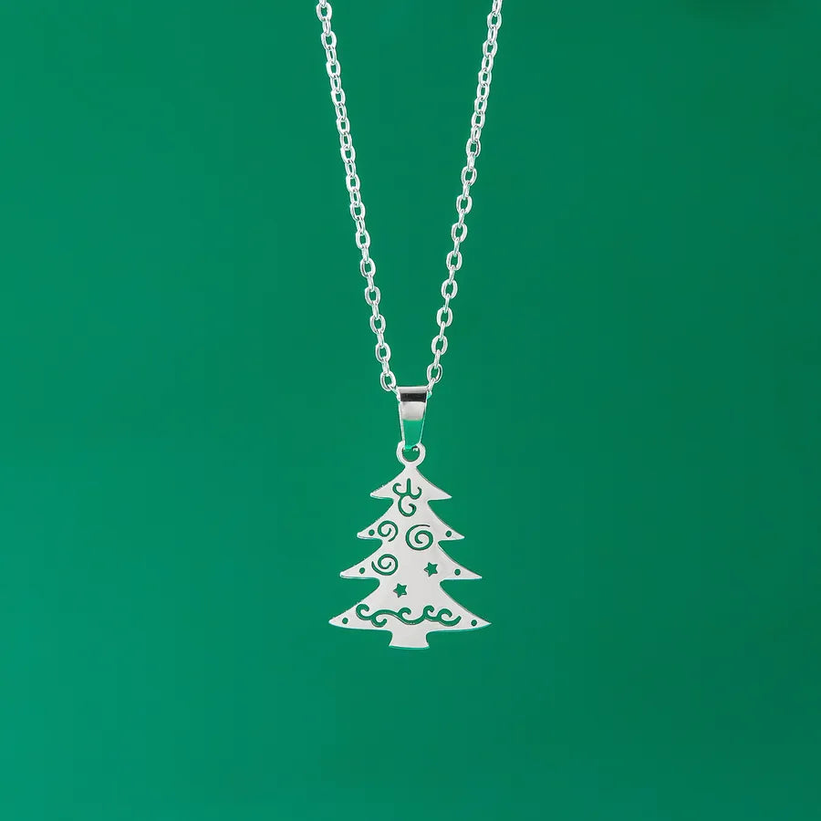 Christmas Deer Santa Claus Stainless Steel Necklace Women's Versatile Cartoon Character Design Paved Snowflake Pattern Jewelry Accessory