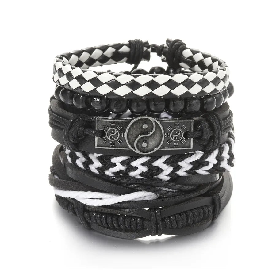 fashion heart shape pu leather knitting men's bracelets 1 set