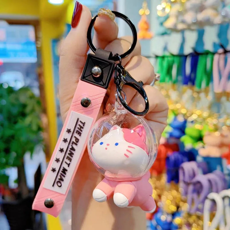Space Cat Doll Keychain Soft Silicone Astronaut Carabiner Backpack Keychain Cartoon Style Vehicle Keyring Collectible Toy