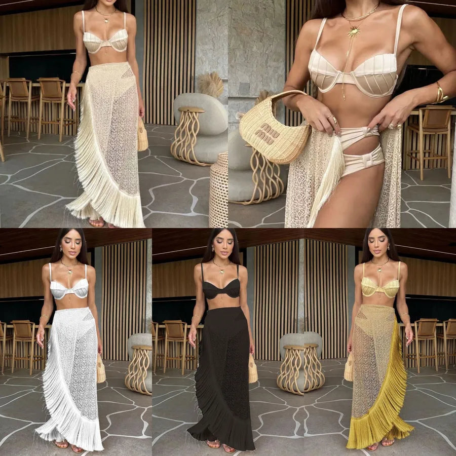 Women's Sexy Solid Color 3 Pieces Set Bikinis Swimwear
