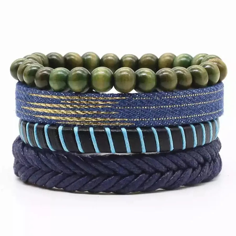 Exclusive for  Four-Piece Card Woven Bracelet Leather Bracelet Multi-Layer Suit Electroplated Black Retro Ornament Men's