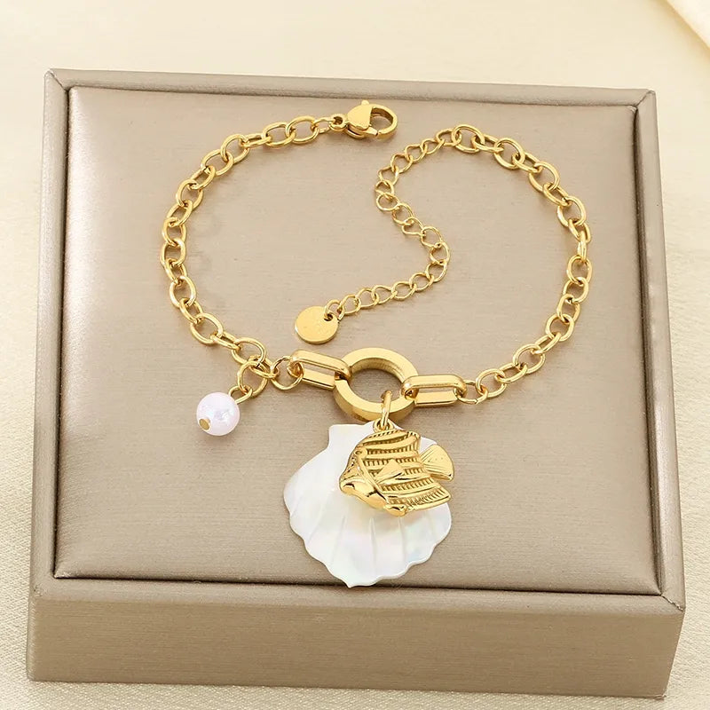 IG Style Beach Simple Style Tortoise Starfish Dolphin 304 Stainless Steel 18K Gold Plated cable chain Bracelets In Bulk