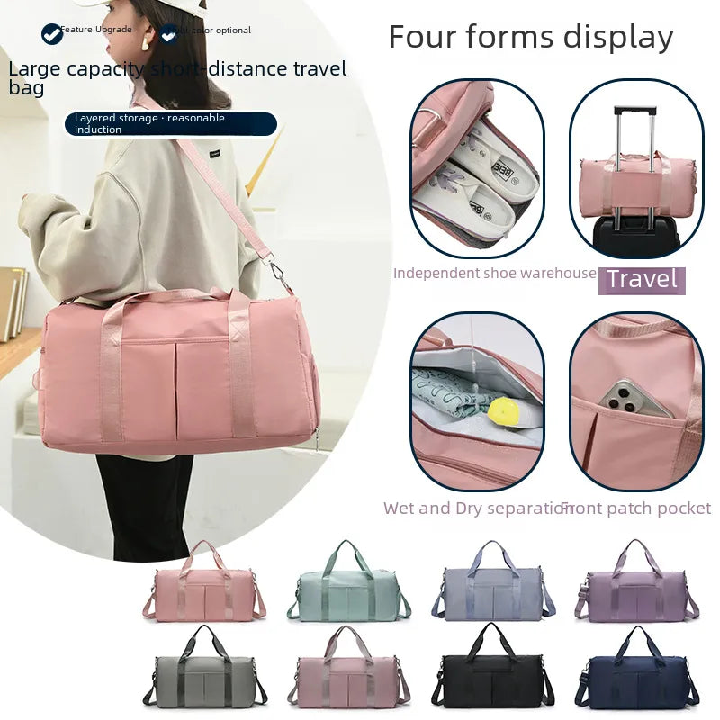 Short-distance Large-capacity Travel Bag Business Travel Luggage Bag Sleeve Tie Rod Sports Fitness Bag Yoga Portable Water-repellent