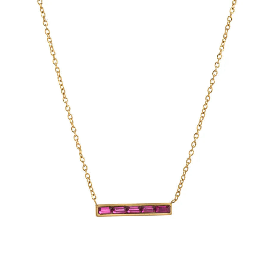 Wholesale Jewelry Lady Simple Style Shiny Rectangle 304 Stainless Steel Zircon 18K Gold Plated cable chain Pendant Necklace