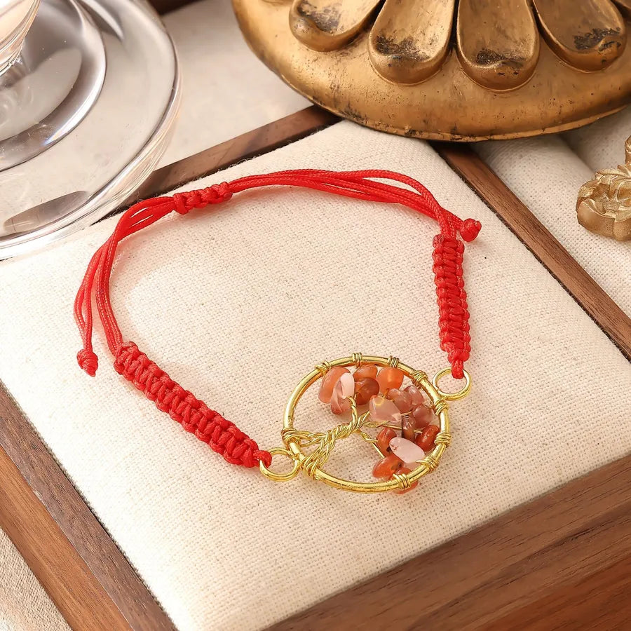 Tiktok Live Retro Hand-woven Natural Crystal Red Agate Beads Tree of Life Bracelet Adjustable Jewelry