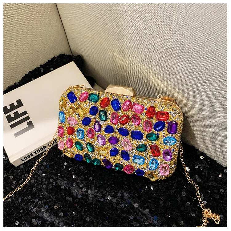 New  Diamond Shiny Bag Diamond Clutch Dinner Bag Wedding Bag Party Bag Small Square Bag Women's Bag
