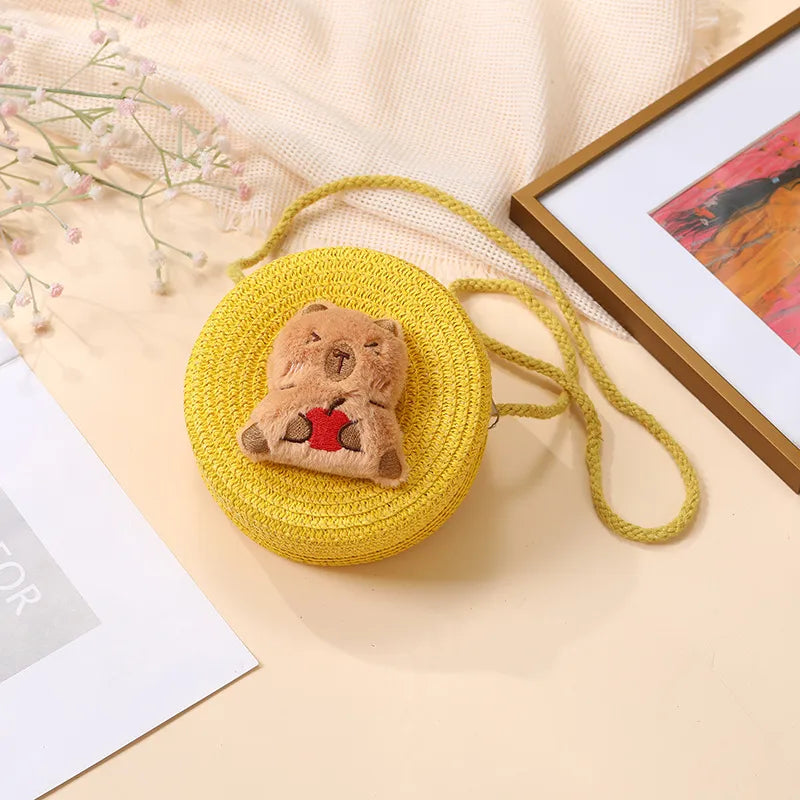 Summer Woven Bag  New Children's Cute Capibala Seaside Vacation Straw Woven Bag Crossbody Coin Purse